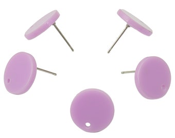 Acrylic Round Earring Stud - Purple Acrylic Round Earrings Post - 316 Stainless Steel Stud- Color Code: A695 - 15x15.04x2.5mm - AC1385-A695