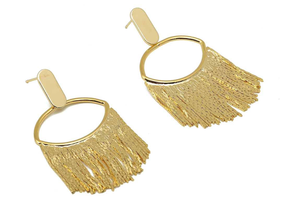 Brass Snake Chain Tassel Earring Brass Hanging Chains Earring Post Eye Snake Chain Stud18k Real