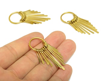 Brass Wire Tassel Earring Charm - Brass Round Wire Earring Charm - Hammered Wire 13 Earring Tassel - Dangle Tassel Charm - 48x7x1mm -PP9114