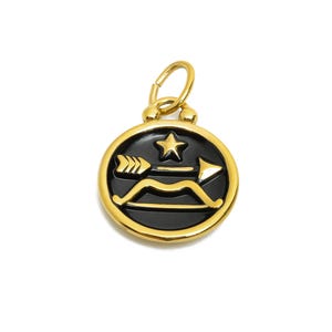 Sagittarius Zodiac Pendant - Enamel Stainless Steel Horoscope Pendant - Arrow Star Astrology Pendant - Gold Plating - 20x16x2mm - SS1570G