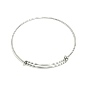 65mm Adjustable Bangle Bracelet - One Loop Steel Bracelet - Expandable Wire Bangle for Charm - Steel Jewelry Supplies - 65x65x1.6mm - SS1720