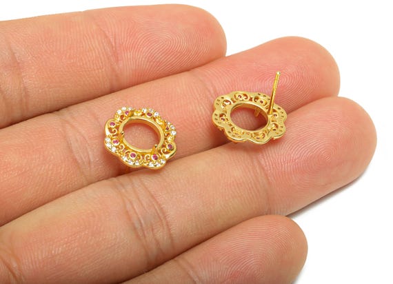 Boucles D'oreilles Clou - Zircone Noir 8mm - Argent 925 Plaqué Or - Neuf Sans Emballage