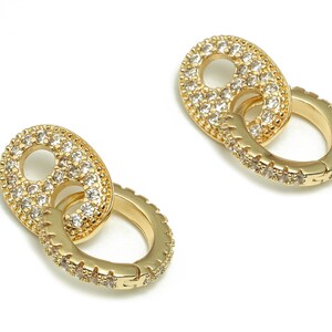 Brass Round Hoop Earring - Double Ring Hoop Earring With Zircon - 18K Real Gold Plated Brass - Jewelry Supplies -21.32x14.07x2.31mm- RGP4075