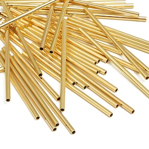 Mosiężne rurki Himmeli - Mosiężne koraliki Himmeli DIY - Kształty geometryczne - Do roślin powietrznych - Mosiądz platerowany prawdziwym złotem 18k - 2x0,2 x 50 mm - RGP4048-50
