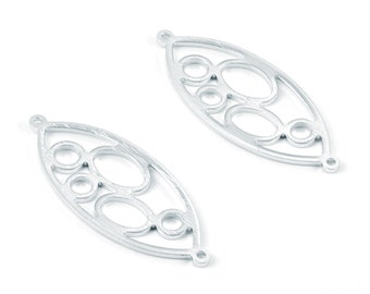 Aluminum Charms - Oval Shaped Earrings - Anodized Aluminium Charms - Silver Tone - 31.1x22.85x1.34mm - AA1132B
