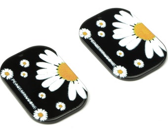 Acrylic Rectangle Flower Earrings Charm -White  Daisy Pendant Charm - Jewelry Making Supplies - 39.67×26.04×2.09mm- AC2491E