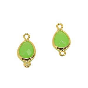 Brass Teardrop Connector - Brass Faceted Glass Earring Charm - Light Green Earring Charm - 18K Real Gold Plated - 14x6x2.94mm - RGP6922K