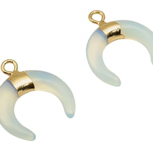 Brass Opal Crescent Earring Charm - Moon Gemstone Pendant With Loop - Transparent Natural Stone - Gold Tone Plating -15.7x18.2x3.7mm-NS1889E