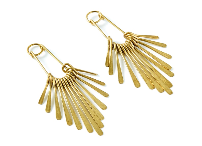 Colgantes de latón con flecos - Adornos de latón en bruto martillado con flecos - Componentes para pendientes - Suministros para joyería - 53,5 x 24 x 4,4 mm - PP1399 imagen 2