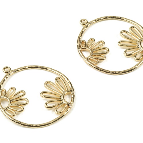 Brass Flower Earring Charms Brass Round Necklace Pendant Etsy