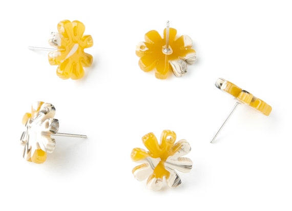Boucles D'oreilles Pendantes En Acétate Fleur Découpée Rose Et Doré - Neuf Avec étiquettes
