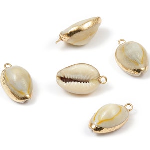 Cowrie Seashell Charms - Mussel Shell Earrings and Pendant - Gold Tone Plated Earrings - 1 Hole - 22.04x11.75x9.16mm - SF1039