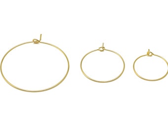 Brass Earring Circle Hoops - Brass Earring Circles Ear Wire - 18K Real Gold Plated -Gold Ear Wire Hoop 20mm 25mmm 50mm -Jewelry Supplies