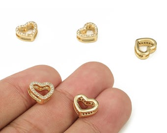 Messing Herz Ohrring Stecker mit Zirkonen - Gold Herz Anhänger - 18K echt vergoldetes Messing - Schmuckzubehör - 8.89x10.3x3.98 mm - RGP3785