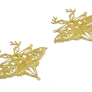 Raw Brass Horn Moth Earrings Charms- Raw Brass Butterfly Pendant Charms - Brass Findings - DIY Earring Charm -52.17x47.1x0.34mm- JJB6774