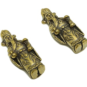 Brass Person Charm - Raw Brass Grandpa Wealth Earring Charms - Chinese Figure - Antique Looking Pendant- Traditional Charm-38x14x8mm-PP8713