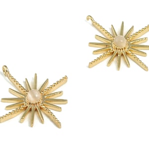 Brass Sun Earring Charms With Zircon - Gold Sun Pendant - 18K Real Gold Plated Brass - Jewelry Making Supplies - 22.03x19.67x3.5mm - RGP2817