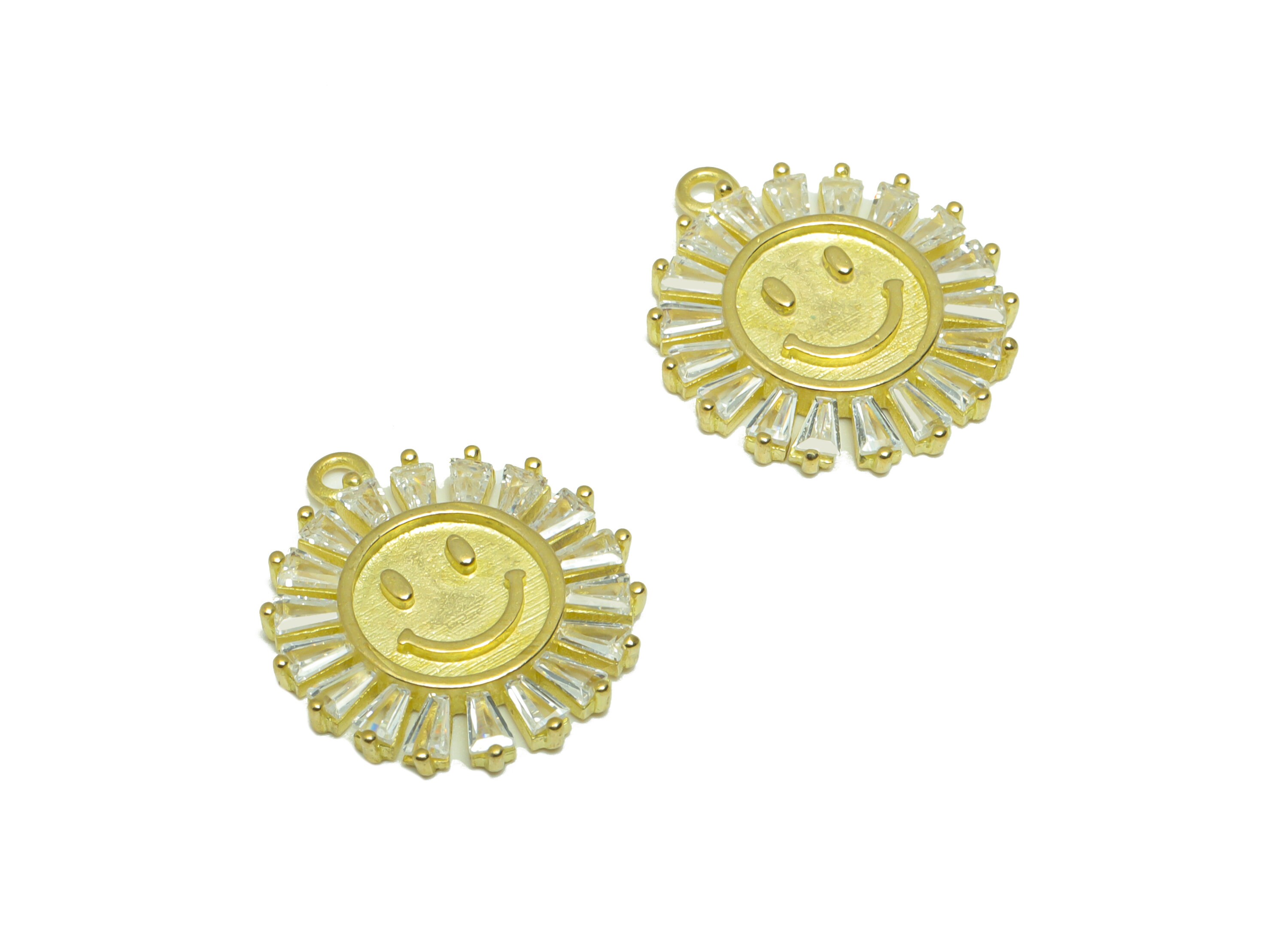 Brass CZ Face Earring Charm - Raw Brass Round Zircon Earring