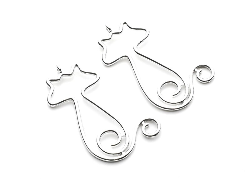 Big Cat Shaped Charms- Zinc Alloy Earring Findings - Nickel / Silver Tone - Alloy Pendant for Necklace - 47.3x27.21x2.26mm - ZZ1254N image 3