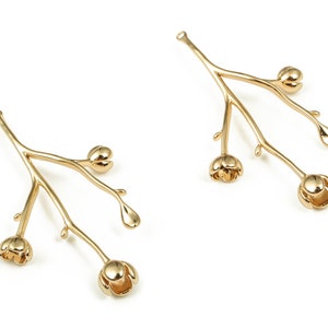 Brass Branches Earring Charms - Gold Branches Pendant - 18K Real Gold Plated Brass - Jewelry Making Supplies - 42.38x25.14x5.63mm - RGP3586