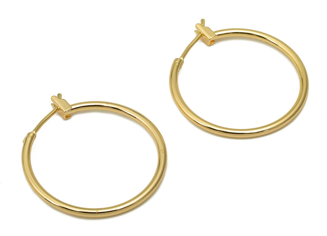 Brass Hoop Studs Earrings Gold Simple Circle Earring Hoop Round Earring Clasp 18K Real Gold