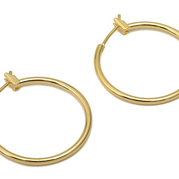 Brass Hoop Studs Earrings - Gold Simple Circle Earring Hoop - Round Earring Clasp - 18K Real Gold Plated Brass - 27.5x24.7x1.5mm - RGP5493