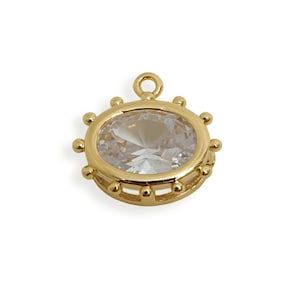 Transparent Glass Brass Charm - Oval Glass Drop Pendant - Vintage Glass Pendant - Glass Charm - KC Gold Tone Plating - 10x11x3mm - GS1360C