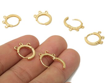 Pendientes de aro redondos de latón - Cierres con 3 aros - Conector para pendientes - Chapado en oro auténtico de 18 quilates - 15,62 x 13,14 x 1,81 mm - RGP4854