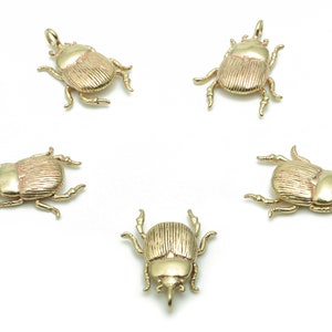 Brass Texture Beetle Earring Charms - Raw Brass Insect Pendant - DIY Jewelry Making Supplies - 16.75x12.83x2.7mm - PP5101