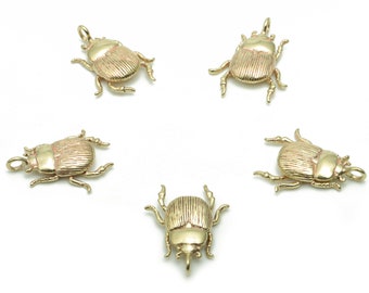 Brass Texture Beetle Earring Charms - Raw Brass Insect Pendant - DIY Jewelry Making Supplies - 16.75x12.83x2.7mm - PP5101