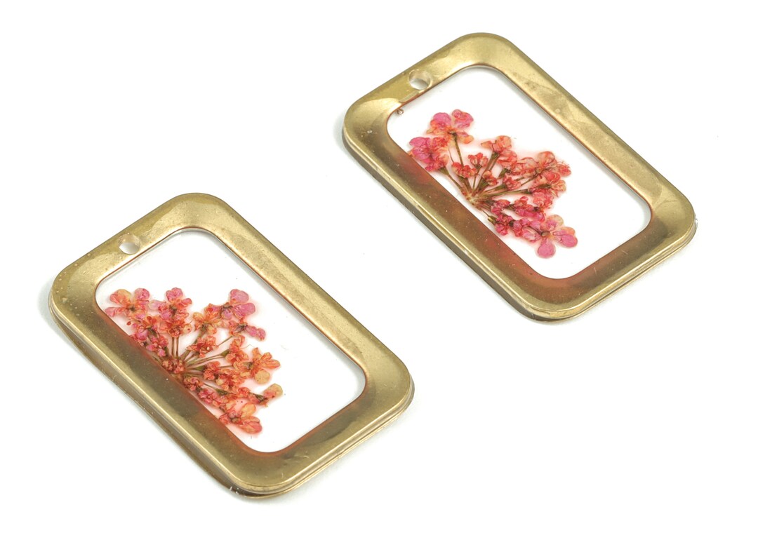 Resin Rectangle Earring Charms - Resin Real Flower Pendant