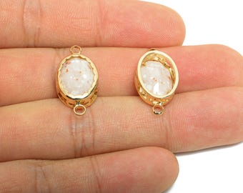 Messing Oval Glas Verbinder - Boho Stil Halskette Verbinder - Zierliche Gold und Glas Verbinder - KC Vergoldet - 23x12x6mm - GS1262