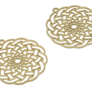 Brass Botanical Flower Sun Earring Charms - Raw Brass Sun Flower Pendant - DIY Jewelry Making Supplies - 35.77x33.26x0.65mm - PPA2777
