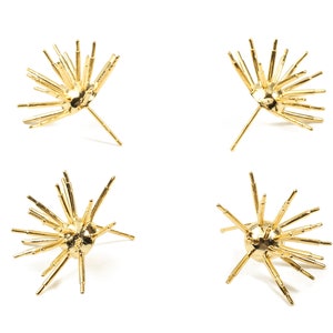 Brass Spiky Earring Post - Brass Spike Gold Earrings Stud - 18k Real Gold Plated Brass - Jewelry Supplies - 27.58x14.98x1.32mm - RGP2314