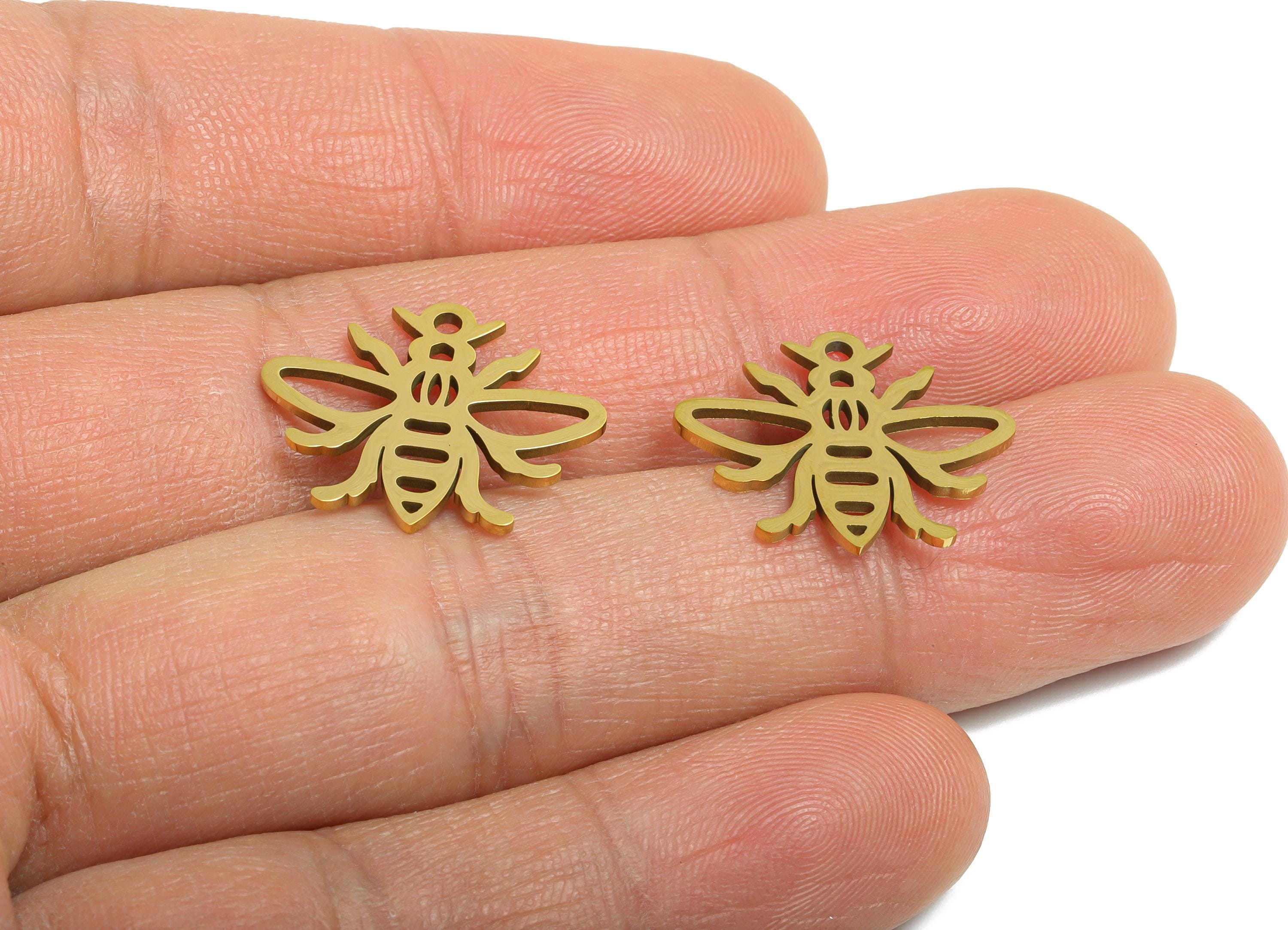 Stainless Steel Bee Charm - Minimalist Insect Pendant - DIY Craft