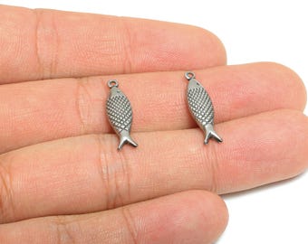 Steel Fish Charm - Modern Marine Life Heart Pendant - Textured Fish Charm for Necklace - Steel Finding - DIY Craft Making - 21x6x3mm -SS2113