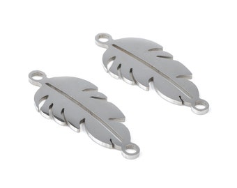 Stainless Steel Feather Connector - Feather Earrings Charms and Pendant - Bracelet Pendant - 25.99x11.32x0.96mm - SS1122