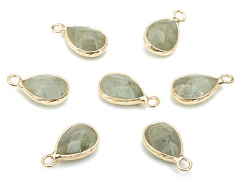 Labradorite Faceted Natural Stone Drop Charms - Brass Teardrop Pendant - Gold Tone Plated Brass – Jewelry Supplies - 17.83x9.5x5mm – NS1626F