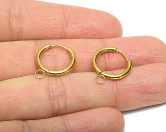 Créoles en acier - Fermoir en or avec boucle - Boucle d'oreille Huggie cercle minimaliste - Acier inoxydable 304 - 19,7 x 15,96 x 2,1 mm - SS2222