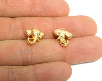 Messing olifant bedel - messing gouden olifant hanger - sterkte geluksbedel - dierenbedel - 18 kt echt verguld - 14 x 12 x 4 mm - RGP9915