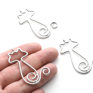 Big Cat Shaped Charms- Zinc Alloy Earring Findings - Nickel / Silver Tone - Alloy Pendant for Necklace - 47.3x27.21x2.26mm - ZZ1254N image 1