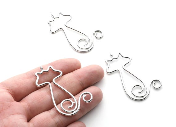 Big Cat Shaped Charms- Zinc Alloy Earring Findings - Nickel / Silver Tone - Alloy Pendant for Necklace - 47.3x27.21x2.26mm - ZZ1254N