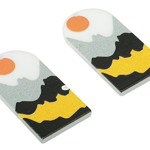 Acrylic Domed Sun Earring Charms - Acrylic D Mountain Pendant - Printing Textured - Jewelry Making Supplies - 35.57x17.77x2.37mm - AC2483B