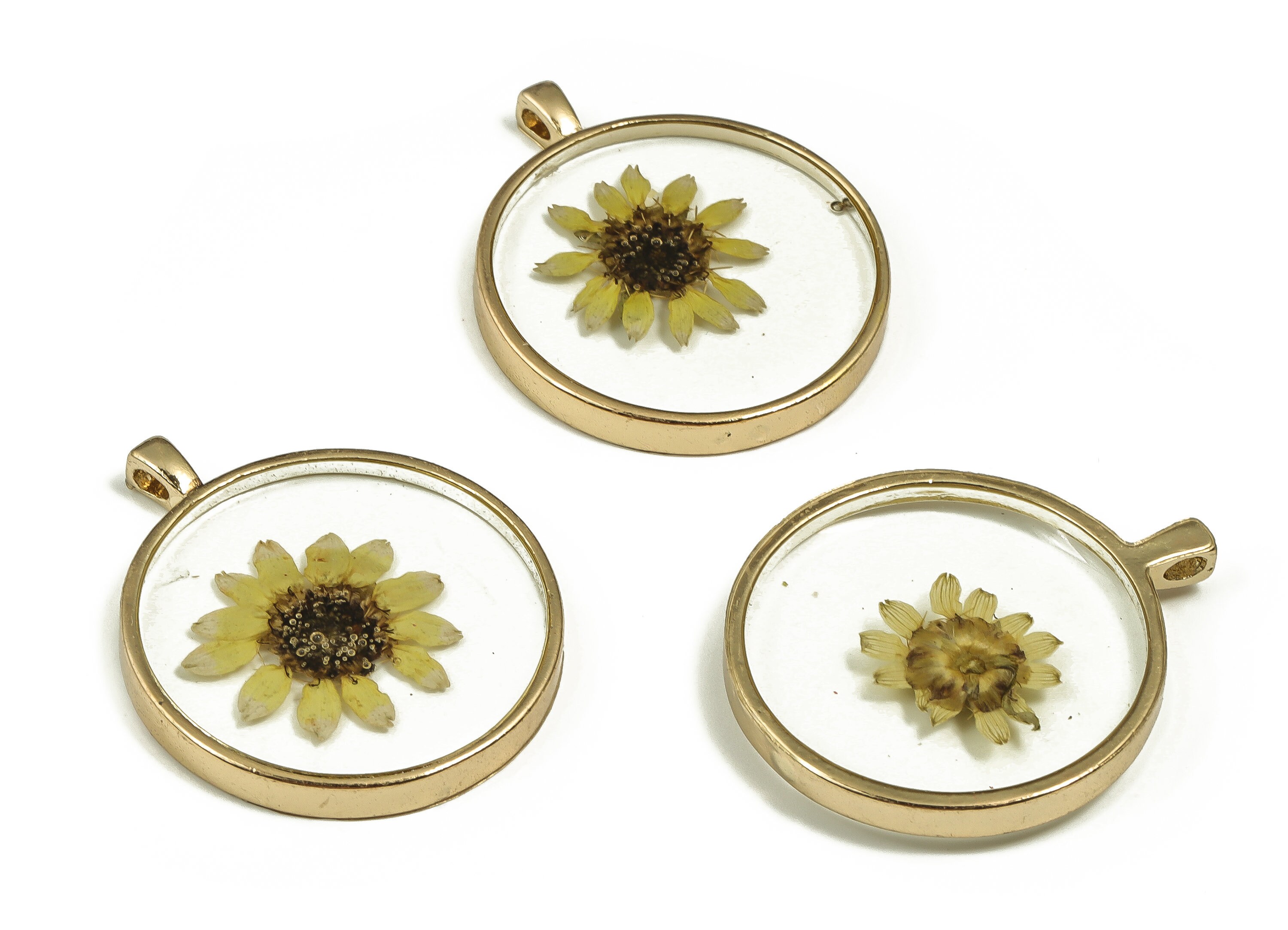 Epoxy Resin Round Real Flower Earring Charms - Epoxy Resin