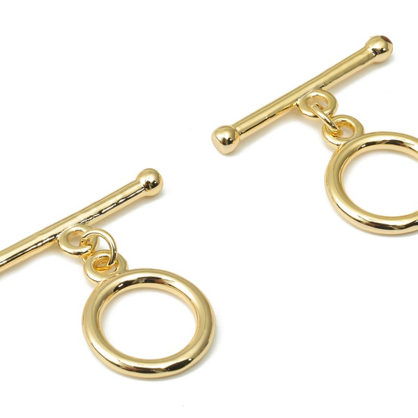 Brass Round Toggle Clasps – Gold Plated Ring Circle Toggle Clasp - 18K Real Gold Plated Brass – Jewelry Supplies - 26.2x25.4x3.2mm - RGP4516