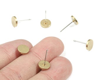 Raw Brass Circle Earring Studs – Surgical Steel Post Jewelry Findings (8x1.5mm) PP3143