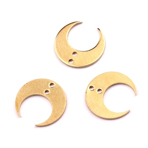 Brass Moon Charms - Moon Shaped Raw Brass Connector with 2 Holes - Jewelry Supplies - 14x0.8mm - PP1187