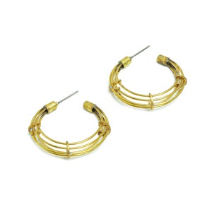 Brass Hoop Earring Post - Raw Brass Hoop Earring Stud - Brass Open C Hoop Earring Post - Jewelry Supplies - 33.62x31.84x7.08mm - PP8902