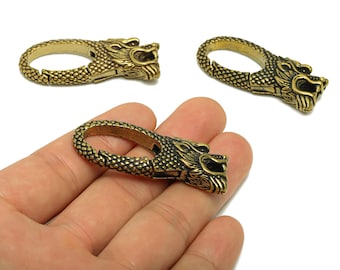 Brass Claw Clasps - Raw Brass Dragon Clasps - Keyring Clasp Figure - Antique Looking Clasp - Textured Dragon Clasp - 51.1x20.49x9mm - PP8708