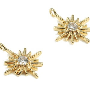 Messing Stern Ohrring Charms mit Zirkon - Messing Gold Stern Armband Charms - 18K Echt vergoldetes Messing - 12,99x10,79x1,78mm - RGP2423